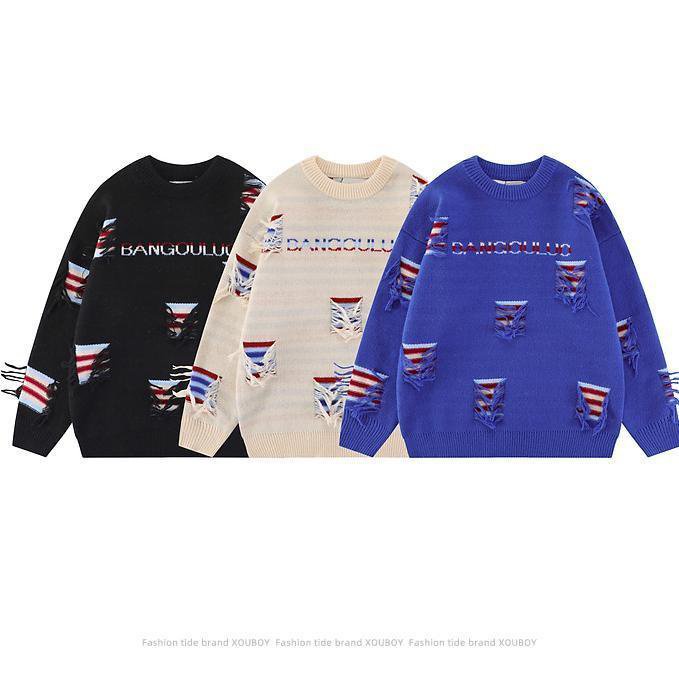 Áo Khoác Sweater Dệt Kim Dáng Rộng Thiết Kế Tua Rua Phong Cách Hip Hop Đường Phố Thu Đông Niche Dành Cho Cặp