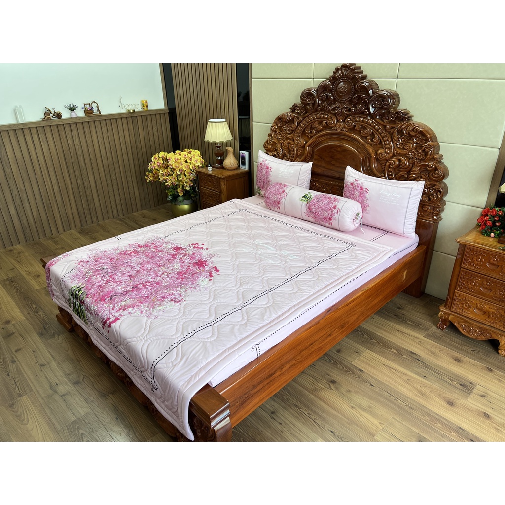 Bộ ga gối thun mát lạnh 5D cao cấp mẫu hoa tú cầu có 2 màu