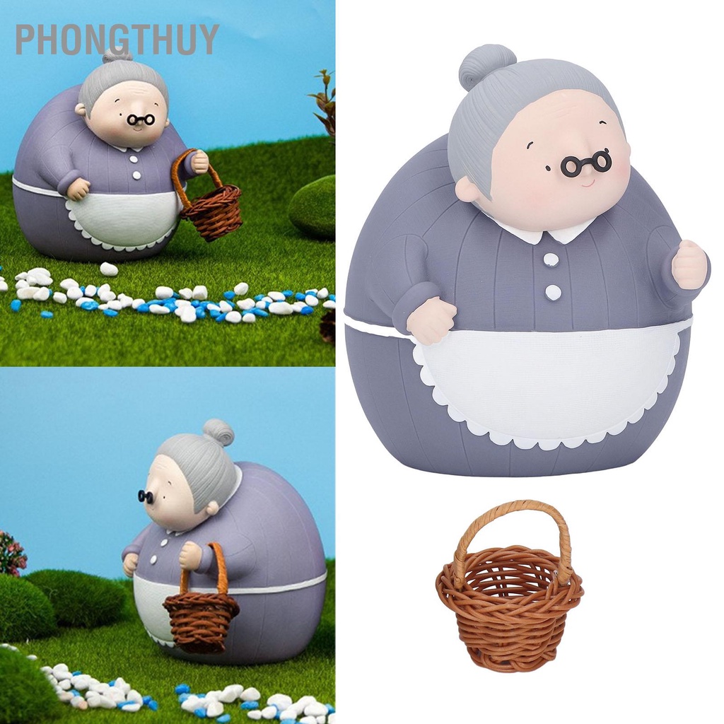 PhongThuy Con Heo Đất Bà Già Với ​​Giỏ Nhỏ Trang Trí Vinyl Thủ Công Cho Cha Mẹ