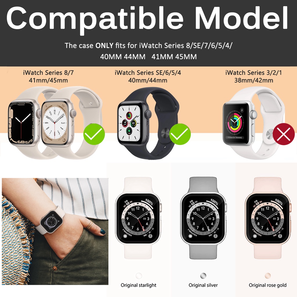 Ốp Bảo Vệ Màn Hình Chống Thấm Nước Cho iWatch Series 8/ 7/6/SE/5/4 Case 41/45mm 40/44mm