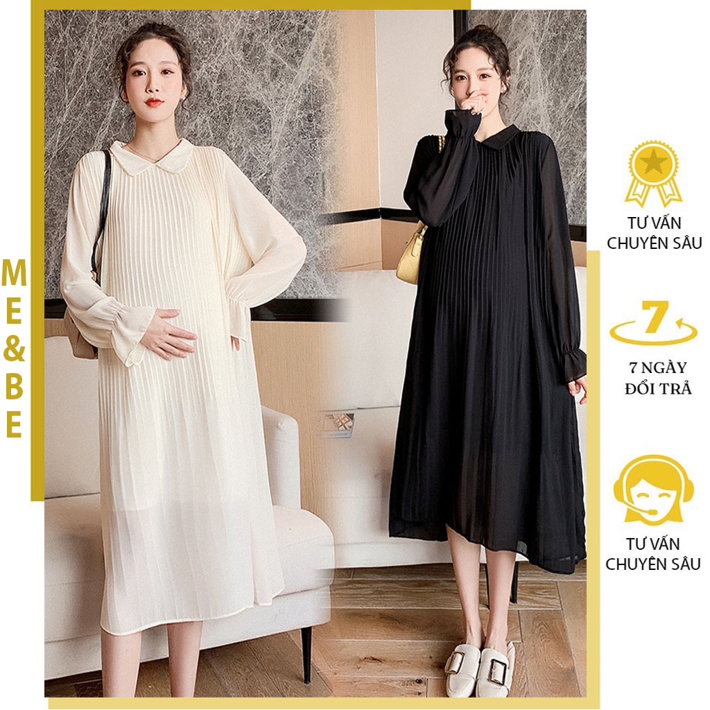 VÁY BẦU THU ĐÔNG CHẤT VOAN ĐẸP - ĐẦM BẦU BABYDOLL TIỂU THƯ CÔNG SỞ DÁNG SUÔNG XẾP LY CỰC XINH