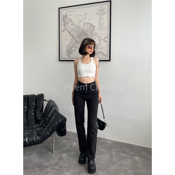 Quần jean nữ ống đứng ống rộng lưng siêu cao vải cao cấp - Có bigsize - Ms09