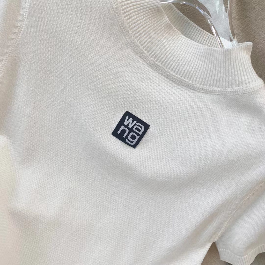 Áo Dệt Kim Tay Ngắn Cổ Cao Màu Trắng Thêu Chữ Thời Trang Mùa Thu 2022 Mới