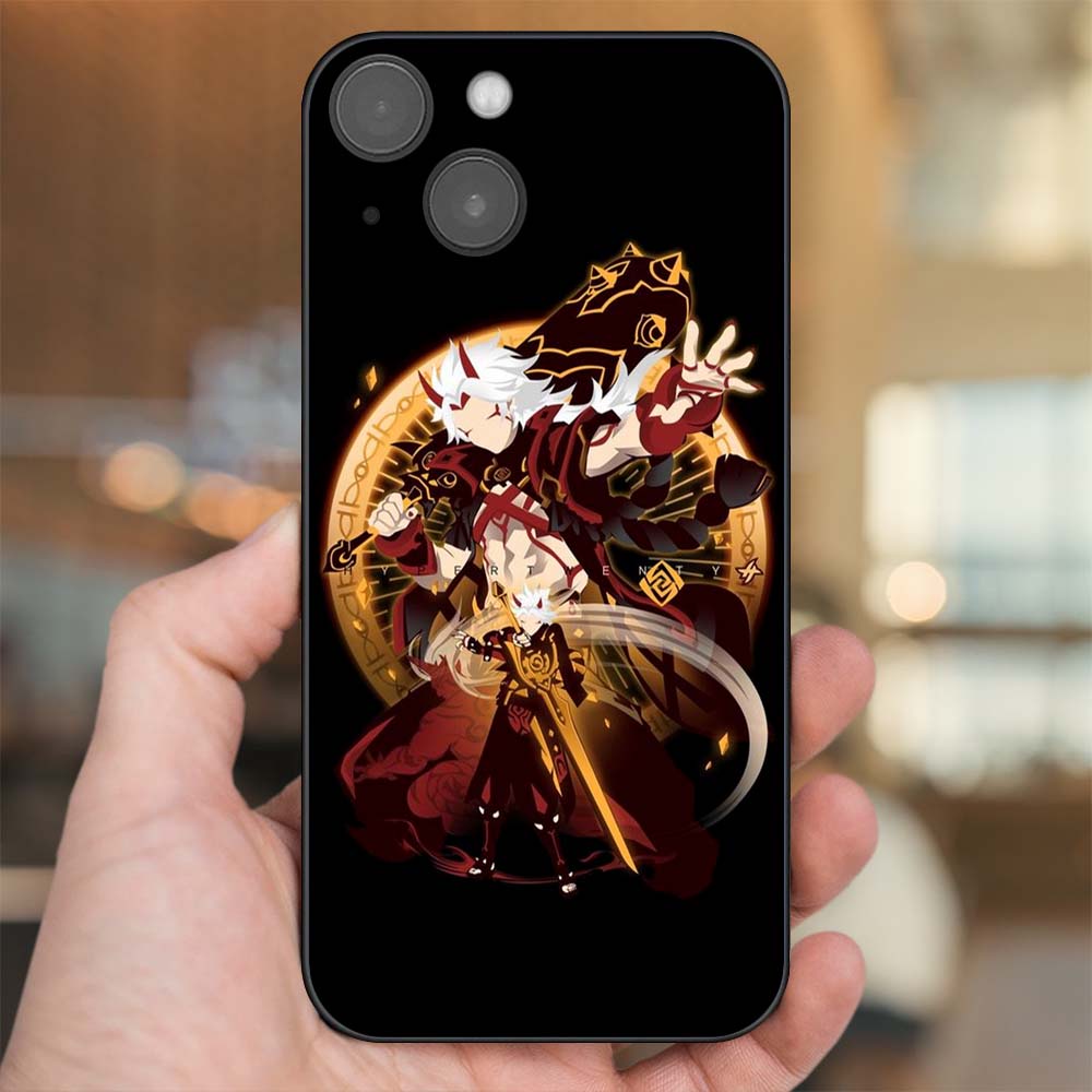 Ốp lưng iPhone 13 dẻo đen cạnh vuông in hình Arataki Itto Genshin Impact
