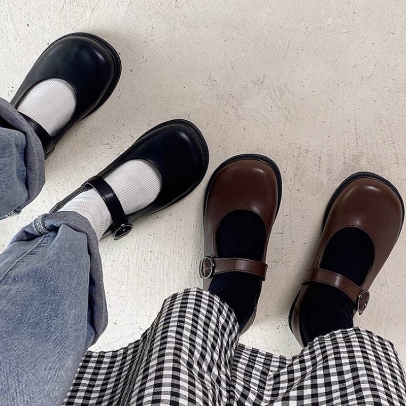 Giày Mary Jane Quai Da Basic Phong Cách Lolita Phong Cách Baby Nữ Sinh Nhật Bản - Phom Rộng Lùi Size