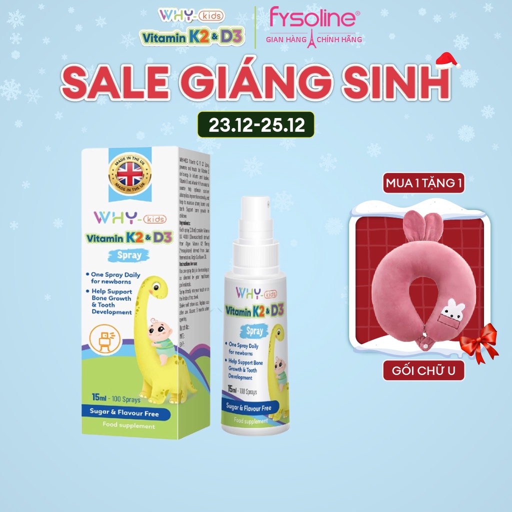 Xịt bổ sung Vitamin K2D3 WHYkids lọ xịt 15ml nhập khẩu từ Anh Quốc giúp hấp thụ canxi tốt cho bé lớn khỏe - Fysoline