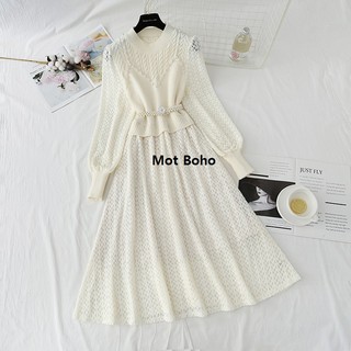 Váy ren mềm kèm đai ngọc