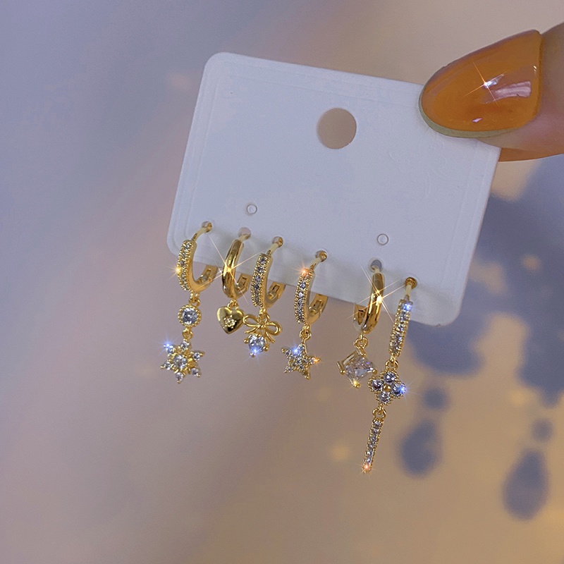 Bộ Khuyên Tai Mặt Trăng Và Ngôi Sao Bằng Đồng Đính Đá Zircon Thời Trang Hàn Quốc Cho Nữ