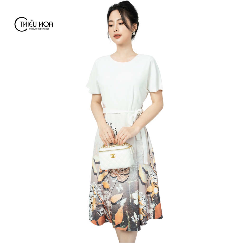 Đầm thiết kế cho nữ trung niên, dáng suông che khuyết điểm tốt, tay thiết kế cánh dơi Thiều Hoa Y1008