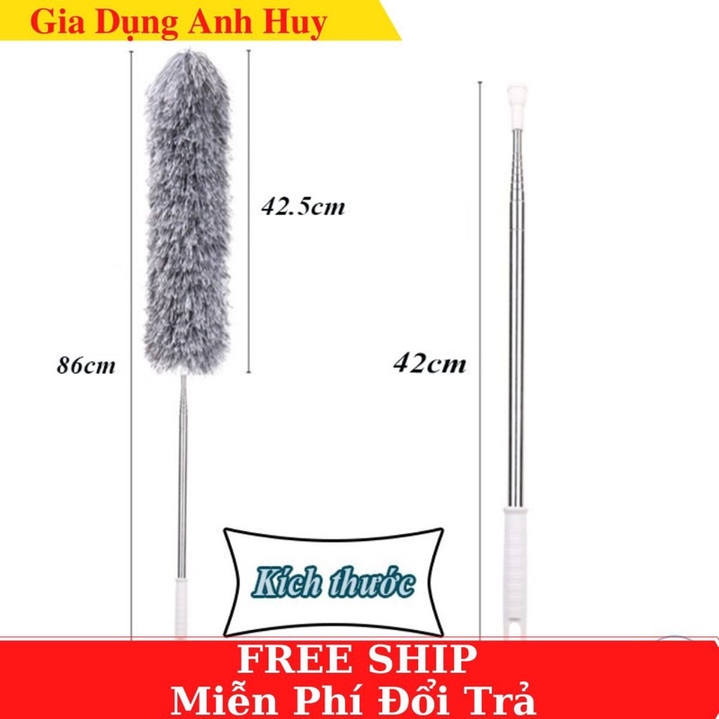 Cây chổi lông quét lau bụi mạng nhện trần nhà đa năng cán inox dài rút gọn gập được 360 độ thông minh