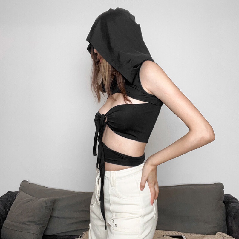 Set Áo Hoodies Không Tay + Áo Lót Quyến Rũ Thời Trang Nữ