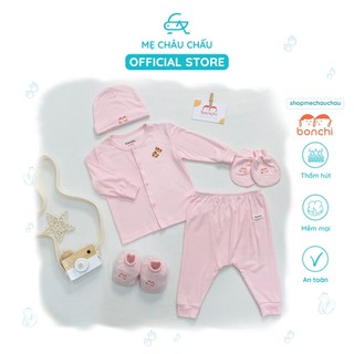 Set 5 Chi Tiết Bonchi Sơ Sinh (Gồm quần áo, bao tay, bao chân, mũ)