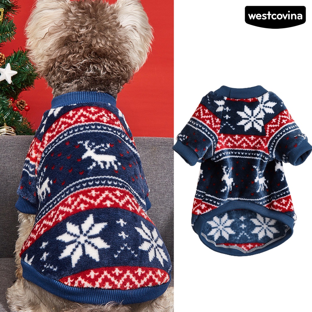 [COD]♘Áo Sweater Mùa Đông Bằng Polyester Chống Mòn In Họa Tiết Hoa Tuyết Tuần Lộc Sáng Tạo Cho Thú Cưng