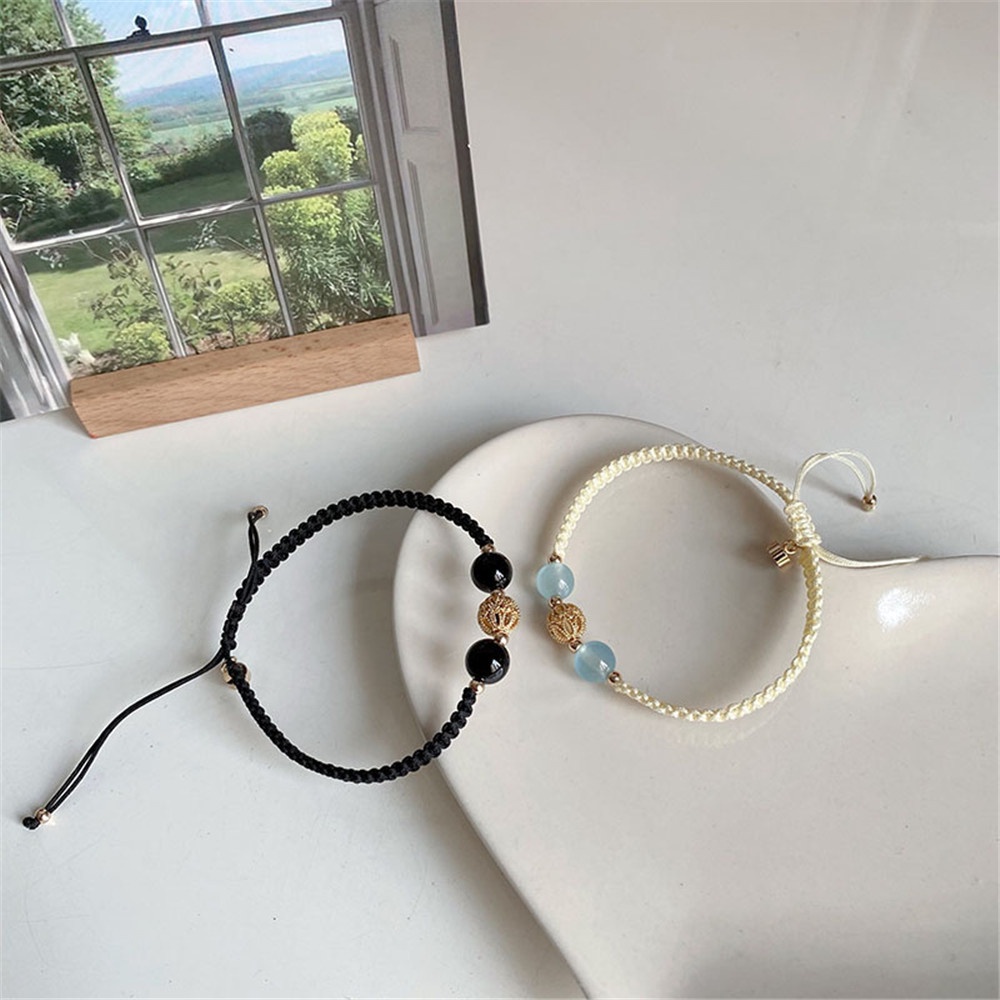 Bộ 2 Vòng Tay Dây Bện Màu Đen Đính Hạt Onyx Có Thể Điều Chỉnh Cho Cặp Đôi