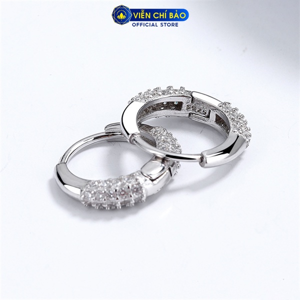 Bông tai bạc nữ tròn đính đá chất liệu bạc Ý 925 thời trang phụ kiện trang sức Viễn Chí Bảo B000310