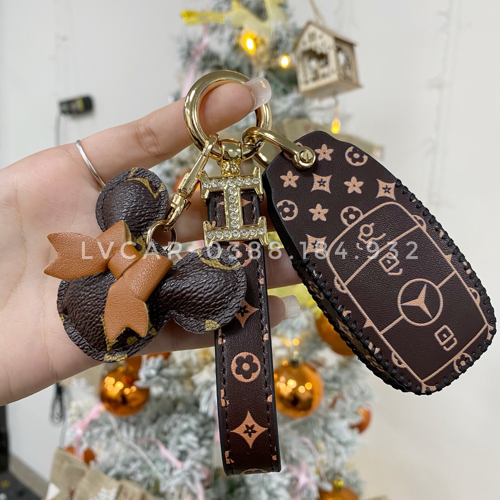Bọc chìa khóa xe ô tô,[3 chi tiết] Bao da khóa xe hơi họa tiết LV hãng MERCEDES