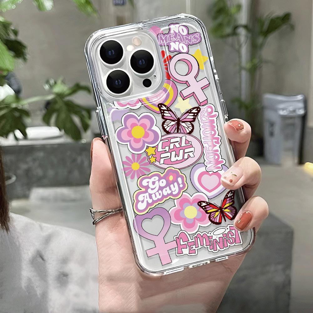 Ốp Điện Thoại Trong Suốt Họa Tiết Hoa / Trái Tim Dễ Thương Cho iphone 14promax 11 13 12 7Plus 7 X XS Max