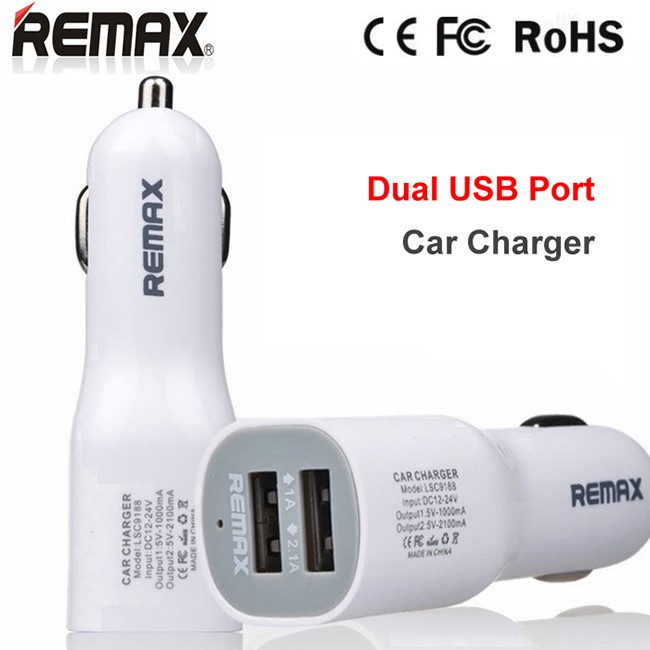 Tẩu sạc, cốc sạc Xe Hơi 2 Cổng USB Remax Trắng và Đen.
