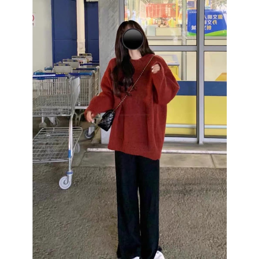 Sét Áo Sweater Nỉ Ngoại Kèm Quần Suông Chất Cát Sạn Basic