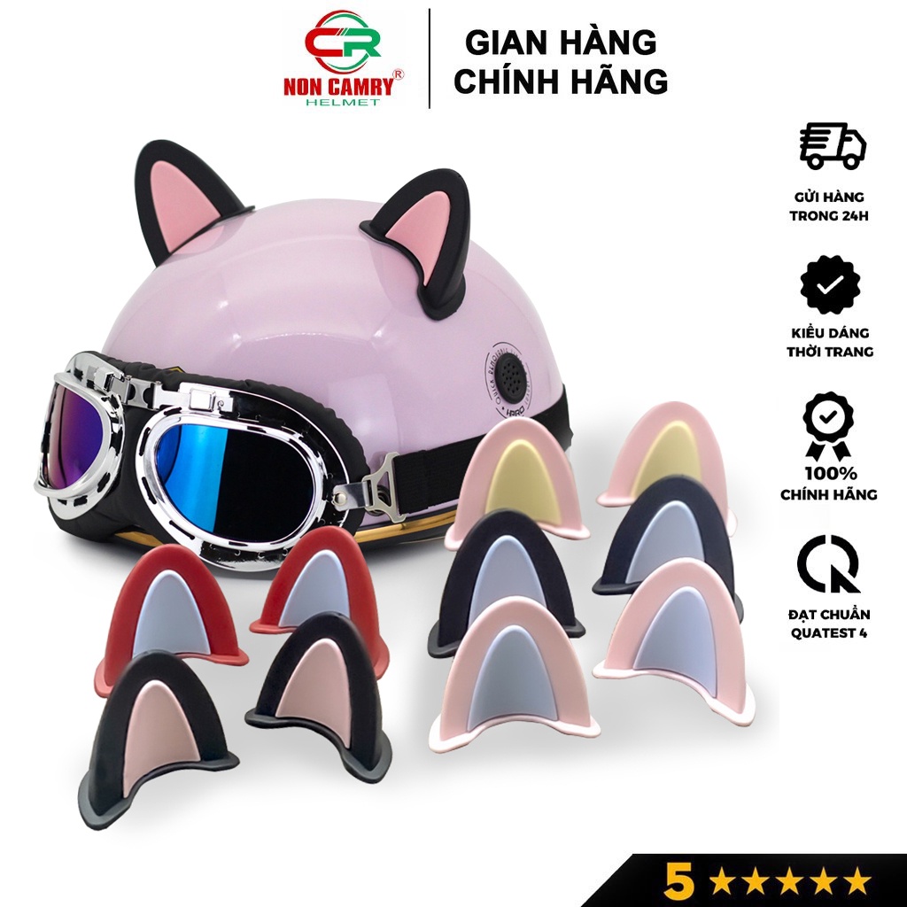 Tai mèo gắn mũ bảo hiểm siêu dễ thương, được phối 2 màu độc lạ hottrend