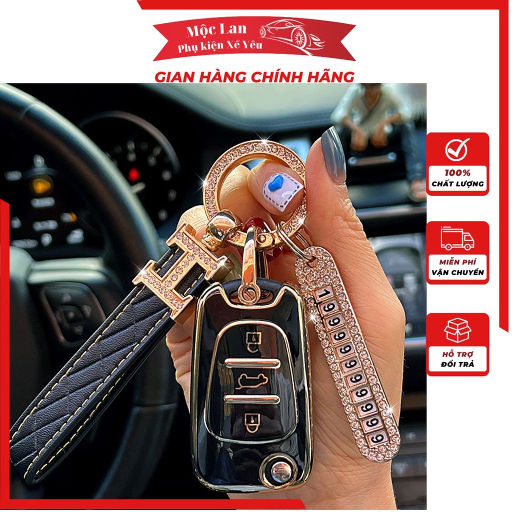 Ốp khóa TPU mạ crom kèm móc khóa logo hyundai i30 và KIA morning đời c