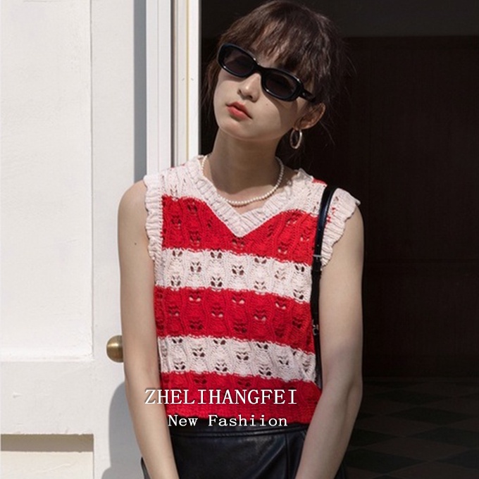 【ZHELIHANGFEI】Áo Thun Tay Ngắn Họa Tiết Sọc Thời Trang Dành Cho Nữ