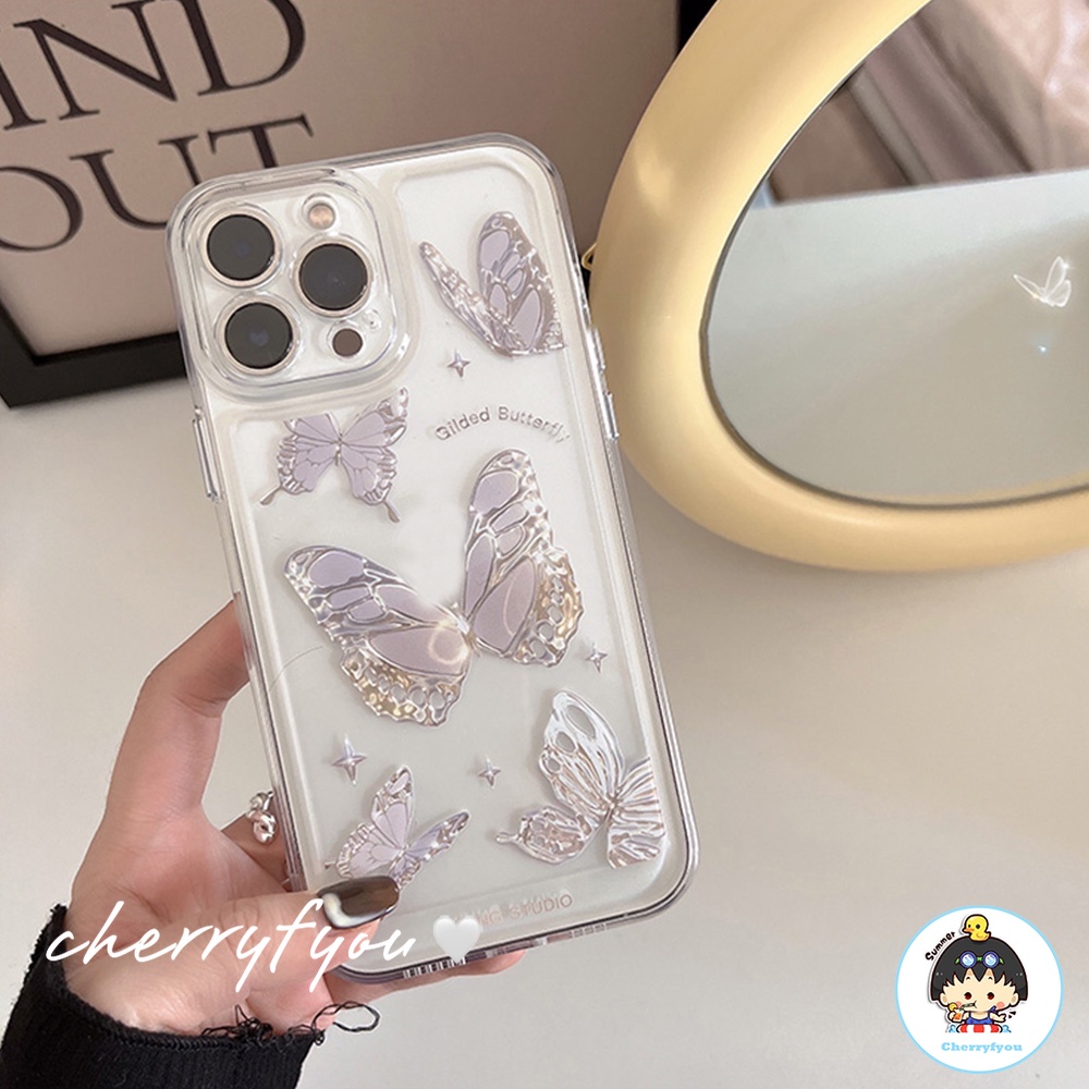 Ốp Điện Thoại TPU Mềm Trong Suốt Chống Sốc Hình Bướm Cho IPhone 14 13 12 11 Pro Max XS XR 8 7 Plus