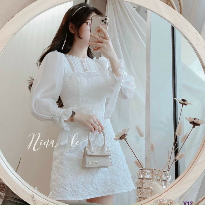 Đầm tiểu thư gấm xốp phối voan