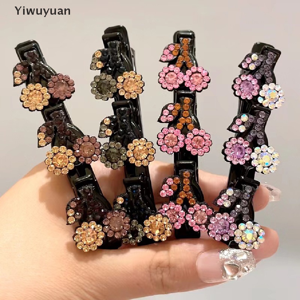 &lt; Yiwuyuan &gt; Kẹp Tóc Mái Hai Lớp Đính Pha Lê Cherry Thời Trang Ngọt Ngào Mái Dễ Thương