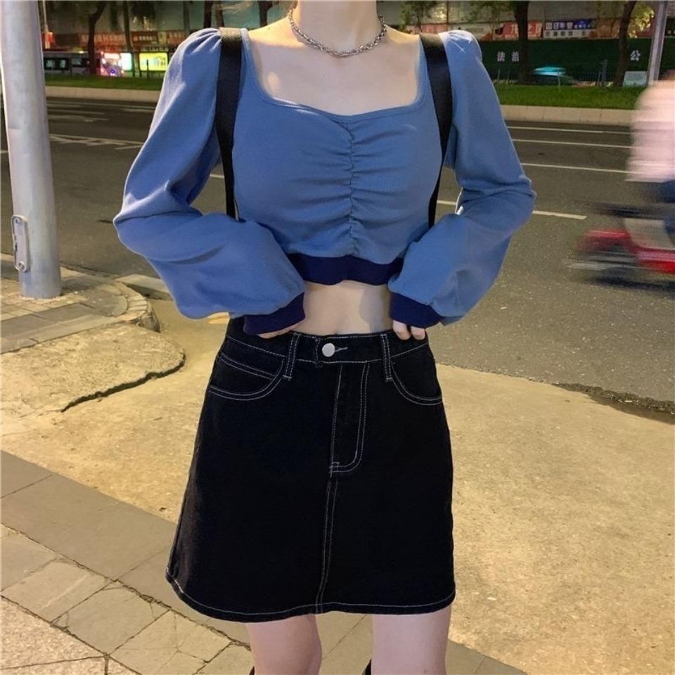 Áo Thun Ngắn Cổ Vuông Tay Dài Phong Cách Hàn Quốc Thời Trang Mùa Thu Mới 2022 Dành Cho Bạn Nữ