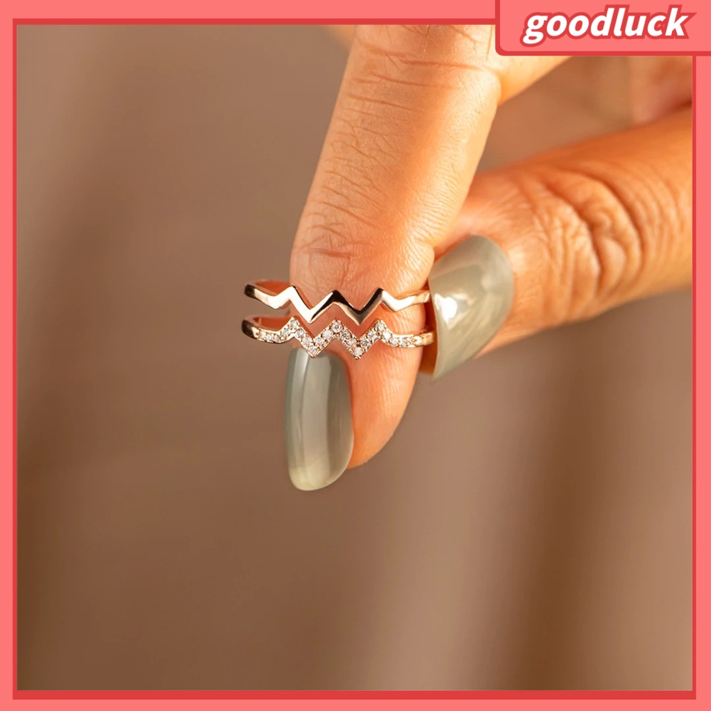 Chúc may mắn| Nhẫn Nữ Hai Lớp Gợn Sóng Lấp Lánh