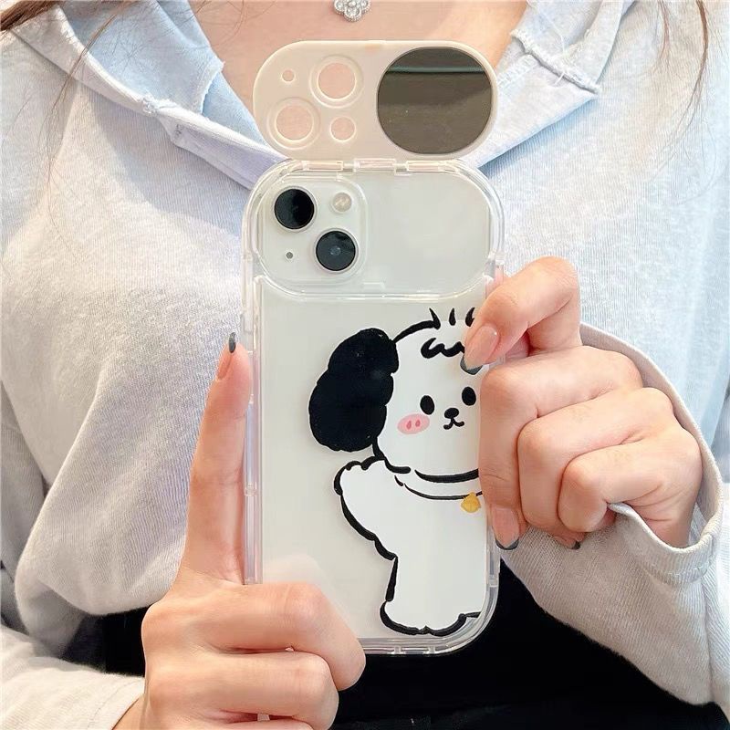 Ốp lưng iphone camera Mô hình chó con hoạt hình trang điểm nhỏ gương giá đỡ 7 / 7plus / 8 / 8plus / X / xs / xsmax / 11 / 12 / 13 / 14 / Plus / pro / pro max-5054