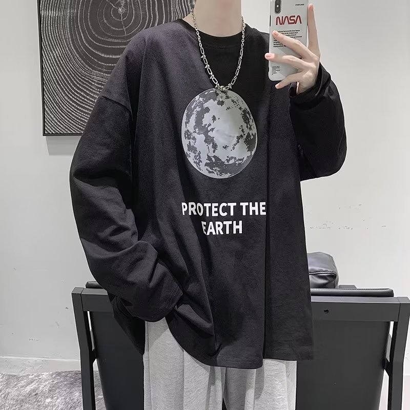 Áo Thun Tay Dài Dáng Rộng In Họa Tiết Phong Cách Hip Hop Đường Phố Hàn Quốc Thời Trang Cho Nam Và Nữ