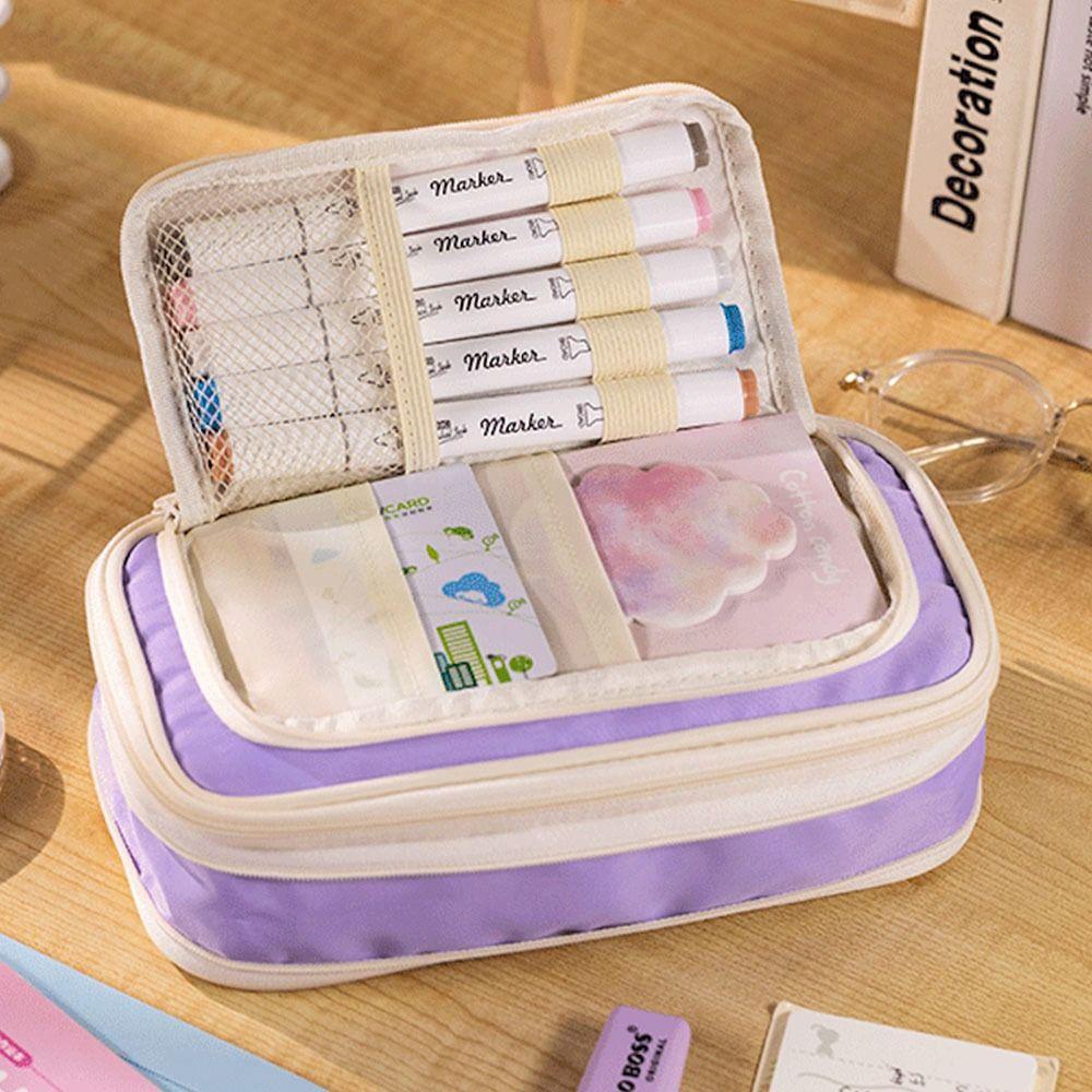 Túi Đựng Bút Bằng Vải Canvas Hai Lớp Có Khóa Kéo LAYOR1