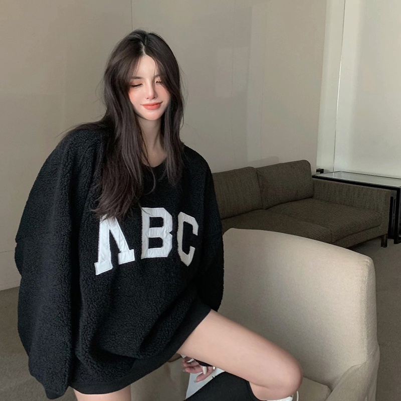 COZOK Áo sweater Tay Dài Dáng Rộng Phong Cách vintage Hàn Quốc