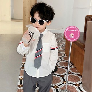 Áo sơ mi Thom Browne cho bé , áo dài tay bé trai cao cấp phong cách Hàn Quốc cho bé đi học đi chơi Xu Xu Kids