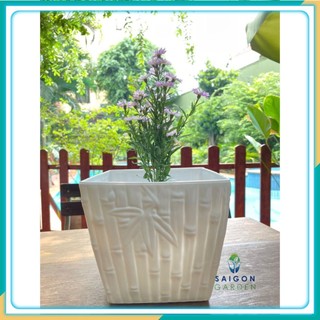 [SAIGON GARDEN] Chậu nhựa trồng cây cảnh vuông hình tre 2 tấc 2