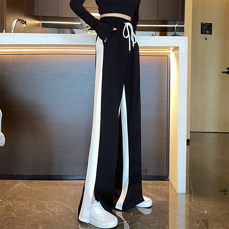 Quần ống rộng Xẻ Tà Phối Màu Tương Phản Thời Trang Mùa Thu Mới Cho Nữ