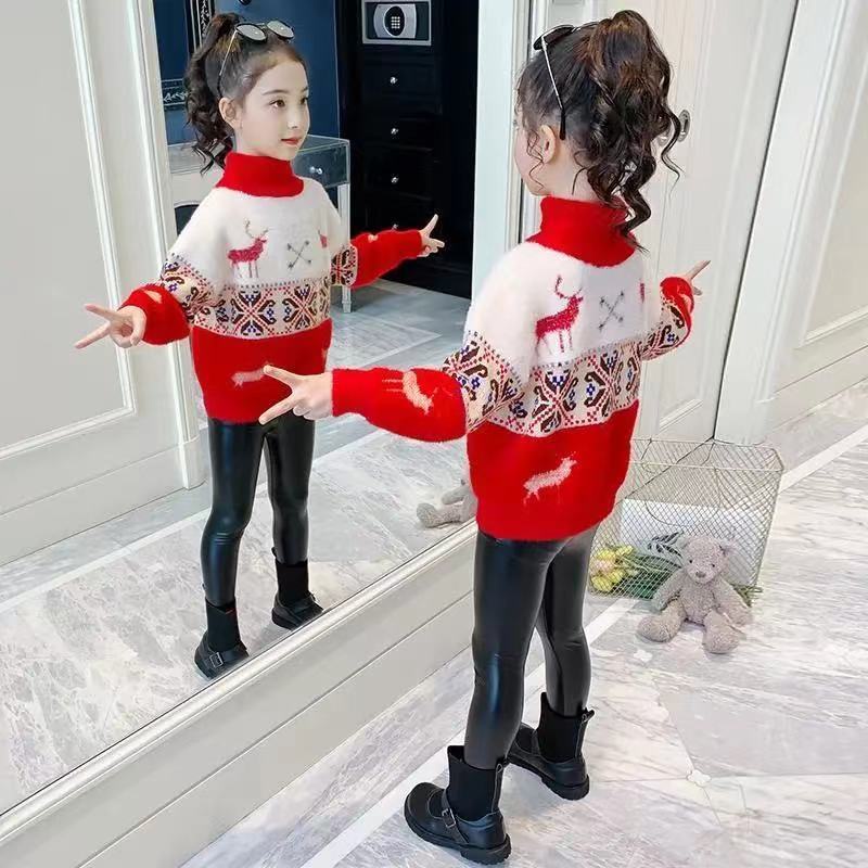 Áo Sweater Dệt Kim Cổ Lọ Dày Dặn Phong Cách Hàn Quốc Thời Trang Thu Đông 2023 Cho Bé Gái