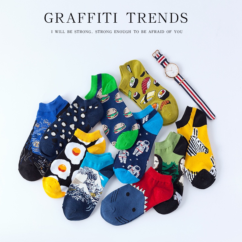 Set 5 đôi vớ WAFNHA D787 cổ thấp nhiều họa tiết tùy chọn thời trang mùa hè