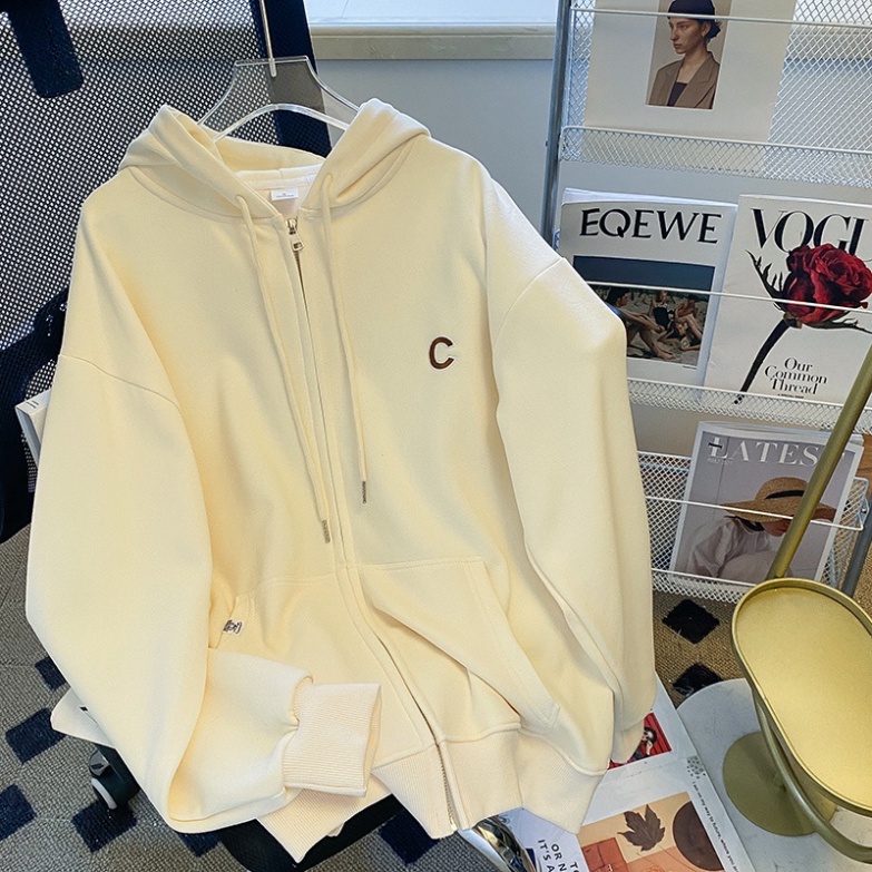 Áo Khoác Hoodies Nữ form rộng Ulzzang Safairia Unisex, Áo nỉ cao cấp chữ C, khóa kéo Thời Trang Nữ Hot Nhất 2022 KN86
