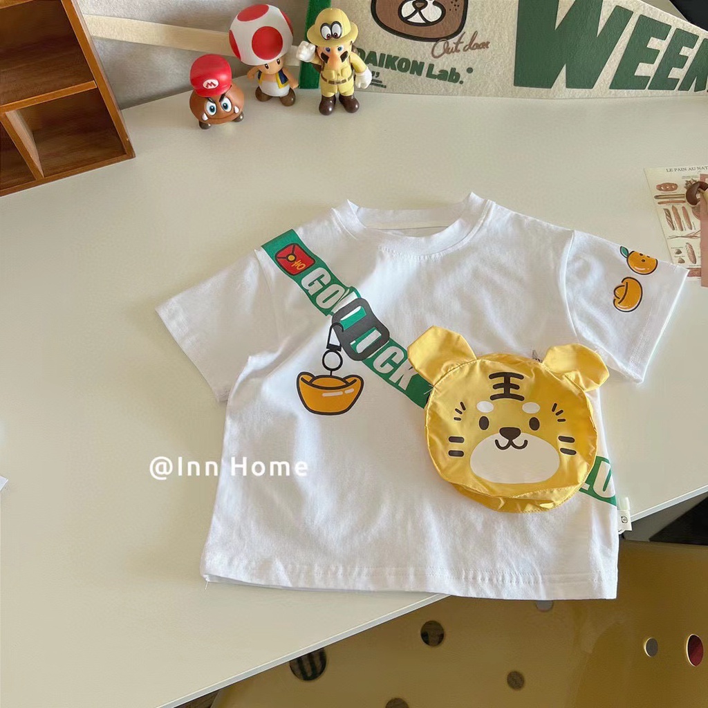 Áo phông hoa văn túi thật hình hổ cho bé 8-28kg