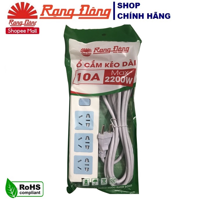 Ổ cắm kéo dài 2200W - 10A ~250V Rạng Đông, 3 ổ, dây 3m S01.E03/10A-3M