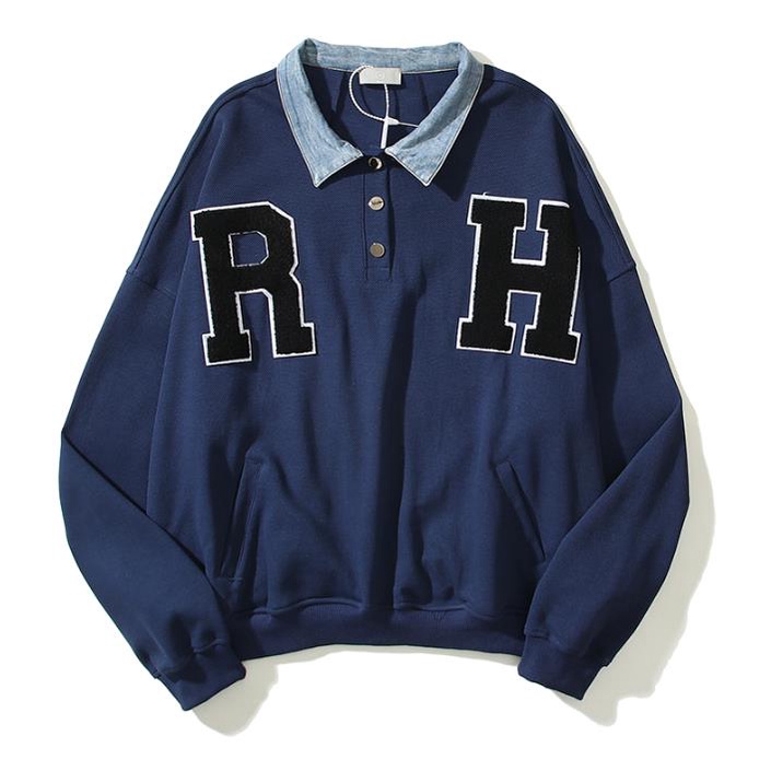 Rh Áo Khoác Denim Họa Tiết Thêu Chữ Phong Cách Đường Phố Âu Mỹ Cá Tính