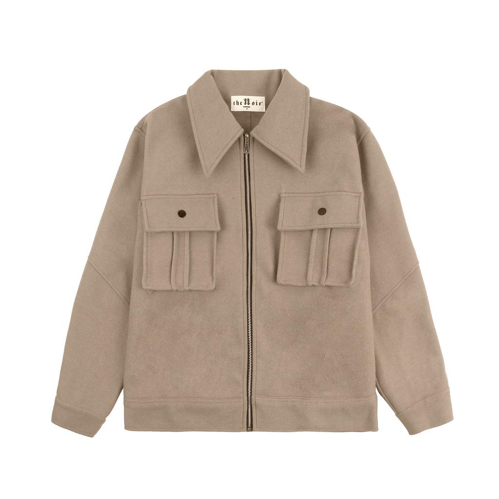 Áo khoác dạ túi hộp có khóa kéo unisex - BOXY FELT JACKET BEGIE - The Noir
