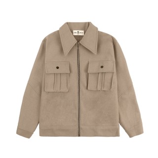 Áo khoác dạ túi hộp có khóa kéo unisex - boxy felt jacket begie - the noir
