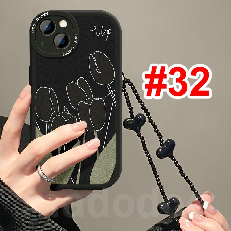 Tpu Casing Samsung Galaxy A12 A13 A23 A73 A53 A33 A52 A52S A50 A50S A30S A11 A31 A70 A20 A30 A10S A22 LTE M11 M12 M22 M23 M32 M31 A32 A03S A02S A21S A51 A72 A71 4G 5G with Love Lanyard Black Tulip Flowers Airbag Shockproof Soft Phone Case XPN 31
