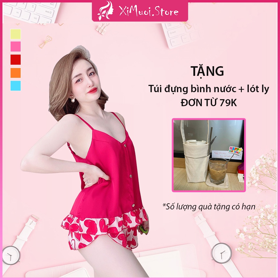 Đồ ngủ dây bèo hoa quần đùi, bộ mặc nhà siêu cute cho nữ freesize (40-60kg)