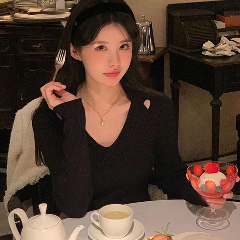 Áo Dệt Kim Tay Dài Dáng Ôm Thời Trang Hàn Quốc Cho Nữ