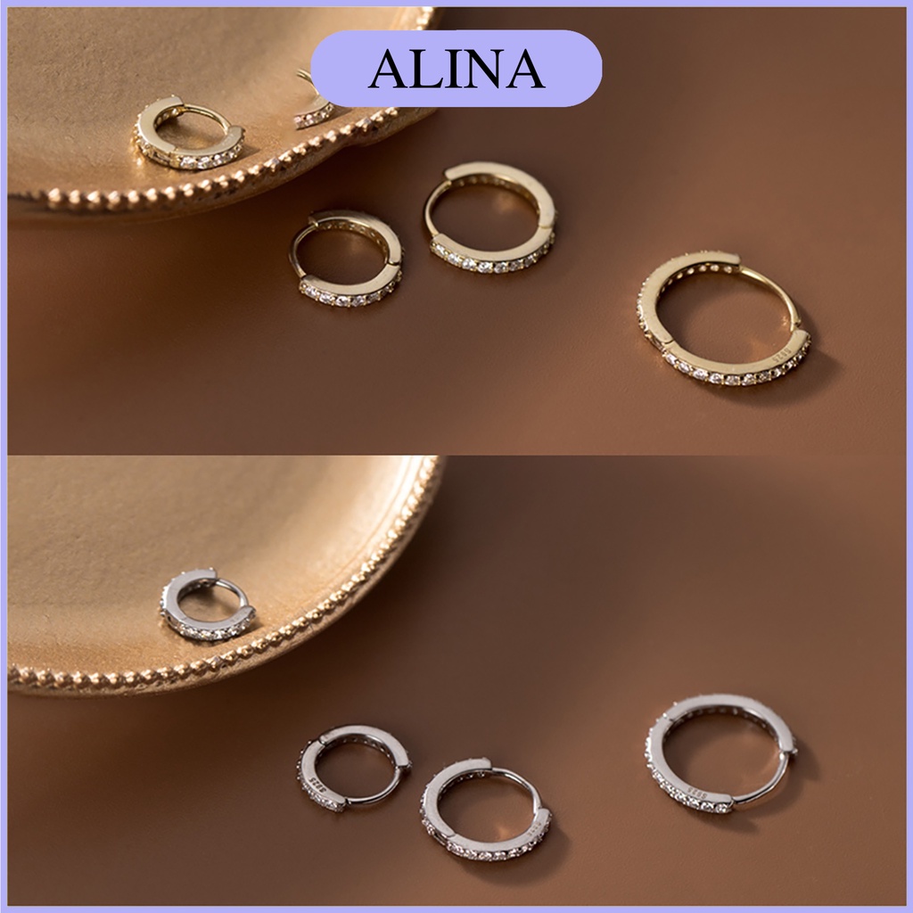 Khuyên Tròn Đá Bạc 925 Bấm Bật Chắc Chắn Nhiều Size Alina Bông Tai Tròn Đính Đá Đơn Giản Nam Nữ 0383